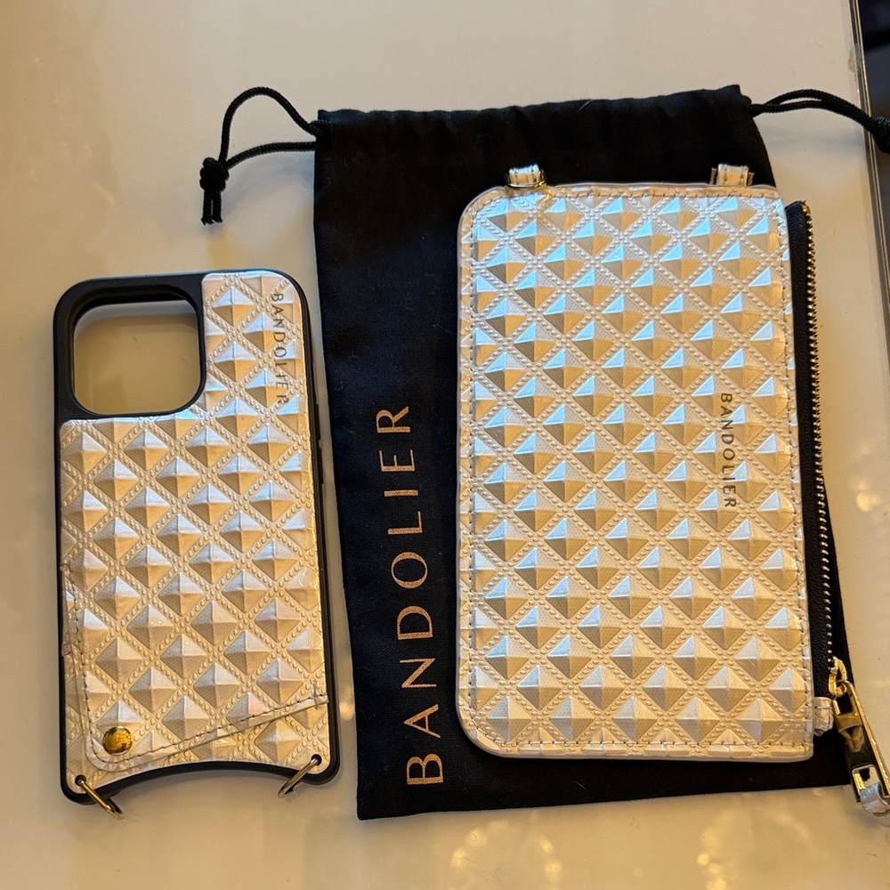 Bandolier White Geometric Phone Case and Pouch 13 pro